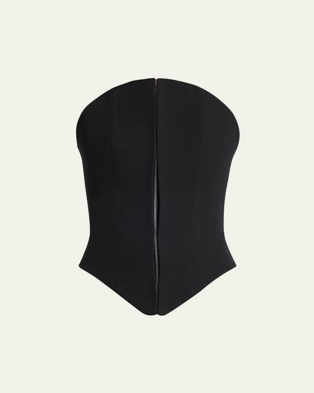 Curved Strapless Zip-Front Bustier Top